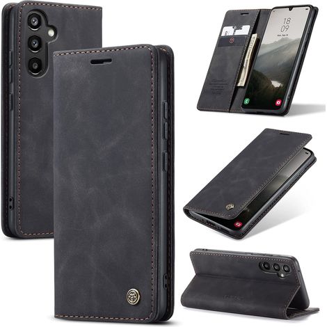 Coque pour Samsung Galaxy A34 5G Premium Housse Cuir Protection Pochette Rabat Portefeuille Flip Case Porte Magnétique Coque Étui pour Samsung Galaxy A34, Noir