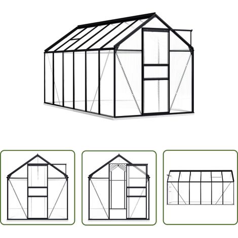 The Living Store Serre avec cadre de base Anthracite Aluminium 7,03 m² - Serre De Jardin - Abri Jardin - Greenhouse - Serrez - Protection Plante (1/5)