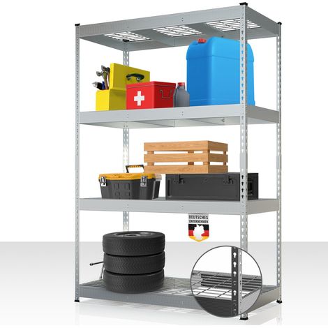 Étagère pour charges lourdes Yukon Rivet Étagère en acier avec tablettes grillagées Galvaniseret 180 x 120 x 60 cm, 4 étages