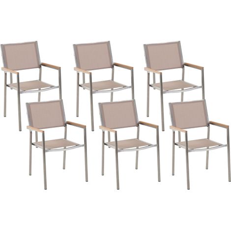 Conjunto de 6 sillas de jardín con asiento de tela beige y patas de acero apilables Grosseto (1/5)