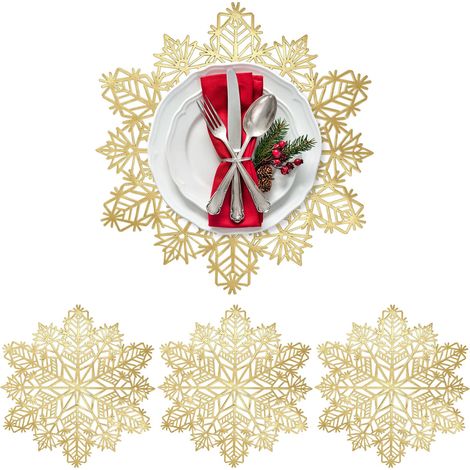 Set de Table Flocon de Neige 4 Pièces Set de Table Noel sous Assiette Noel (1/5)