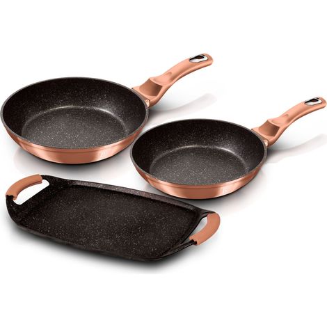 Berlinger Haus Rose Gold Set 2 Sartenes 22 -26cm, Plancha de Asar Inducción, Aluminio, Antiadherente Ecológico sin PFOA  Oro Rosado