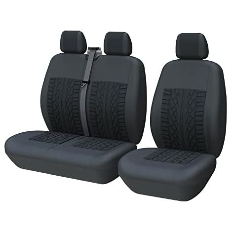 Universelle Sitzbezüge, Sitzbezüge für LKW, Transporter und Bus für Fahrer und Beifahrer (2+1), Einzel- und Doppelsitzbezüge für die Vordersitze, 3D-Druck, Schwarz (1/5)