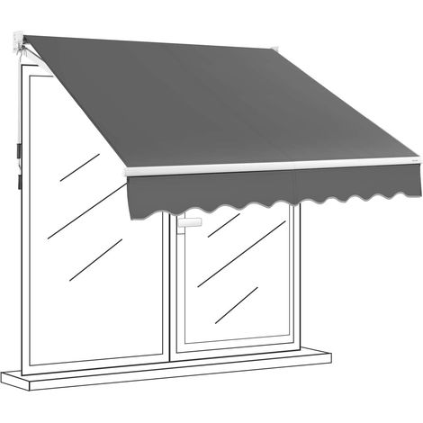 GOPLUS Auvent Retractable avec Manivelle Auvent Manuel avec Revetement PA et Cadre en Aluminium Durable pour Pare-Soleil, Auvent Anti-Soleil Ideal pour Store ,Balcon,Jardin (245x200CM, Gris) (1/5)