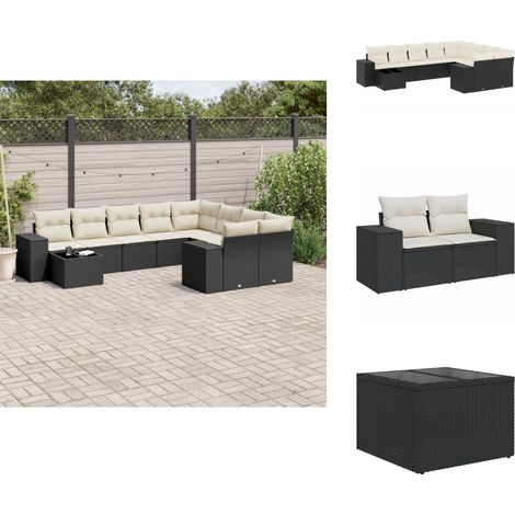 Salon de jardin 10 pcs avec coussins noir résine tressée - Salon De Jardin - Meuble De Jardin - Set Salon - Résine Tressée - Rotin Synthétique (1/5)