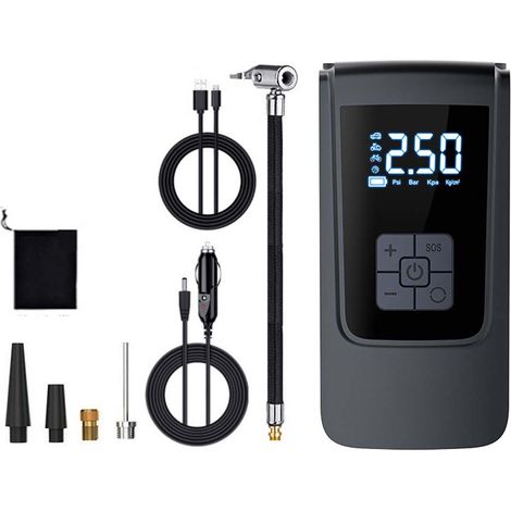 Compresseur d'air portable, mini pompe à air électrique 4000 mAh, pompe à vélo électrique avec écran LCD numérique, 4 modes, gonfleur de pneu de voiture rechargeable pour vélos, motos, scooters, ballo (1/5)