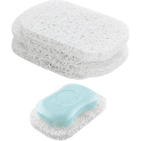 Lot de 4 porte-savons blancs autonettoyants - 7,4 cm x 11,4 cm - Porte-savons en PVC sans BPA (1/4)