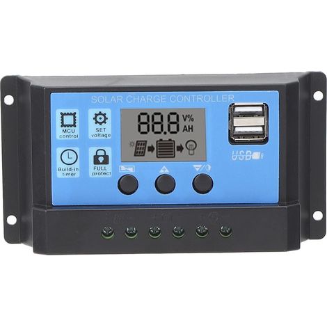 Contrôleur de charge solaire LCD, double USB, régulateur de panneau PWM avec identification automatique de la charge 12 V, 24 V, 30 A (1/4)