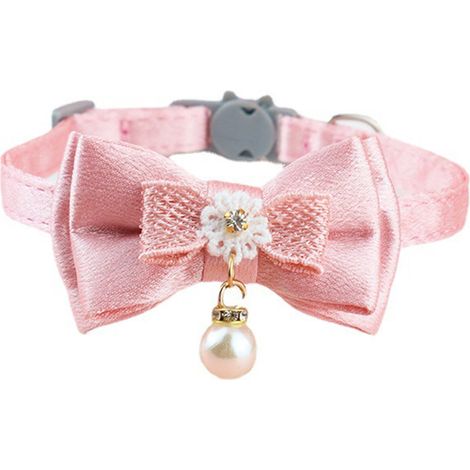 Collier pour animal de compagnie, réglable, doux, portable, mignon, nœud papillon pour chat, pour la marche quotidienne, pendentif en perles (détachable), largeur 1 cm, longueur 20 à 30 cm, 7,9 à 11,8 (1/5)