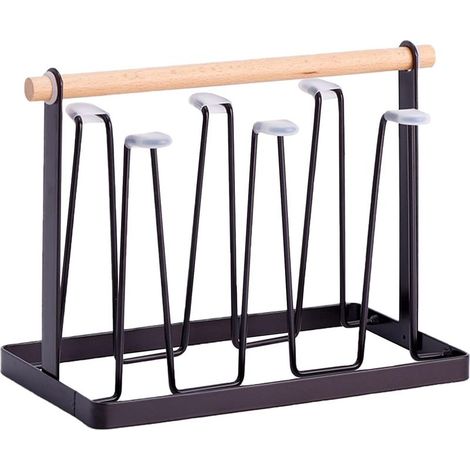 egouttoir bouteille, porte-tasses, 1 pièce Égouttoir à Tasse, En fer, antirouille peint, avec tampon en silicone, bouche suspendue à 6 positions, pour cuisine, salon (13 x 23,5 x 18,5cm, noir) (1/5)