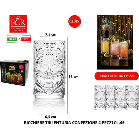 RCR Cristalleria Italiana Tiki Etruria - Set da 4 Bicchieri Acqua e Cocktail in Vetro