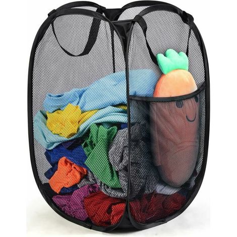 Sac Panier à Linge Sale Pliable - Paniere Rangement Corbeille a Linge avec Poignée 60 x 34 x 34 cm (Noir)