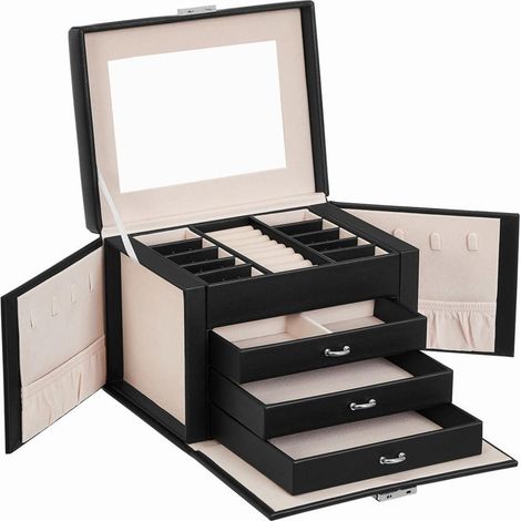 Organizador de los niveles del almacenamiento 4 de la belleza del cofre de la joyería del joyero con la cubierta del terciopelo negro de las bandejas (1/3)