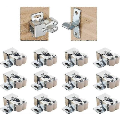 Loquets de porte d'armoire avec vis, double rouleau, double verrouillage, en acier inoxydable, pour armoires et tiroirs de cuisine (12 pièces)