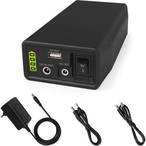 Banque d'alimentation, Batterie LiFePO4, Batterie lithium-fer-phosphate 12/9/5V, rechargeable, 12,8V 6000mAh 76,8 Wh, avec chargeur, pour bandes LED, caméras de vidéosurveillance, etc. Noir (1/5)