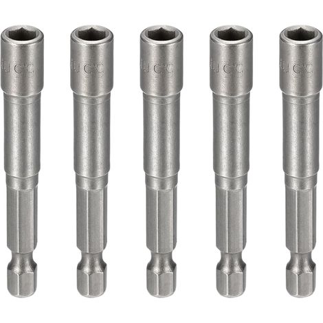 5 Pièces Embout De Tournevis À Écrous 5.5mm Douille Métrique 1/4" Tige Hexagonale 2.56" (65mm) Magnétique 6 Points Douilles À Changement Rapide Acier Cr-V Pour Fixation, Gris (1/5)