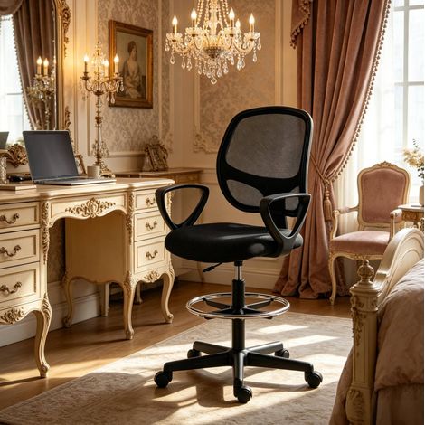 Silla de oficina ergonómica con reposapiés, altura regulable, negra (1/5)