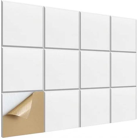 Panneaux acoustiques auto-adhésifs, paquet de 12, rembourrage insonorisant en Polyester 30x30cm, panneaux muraux insonorisés haute densité, Blanc (1/5)