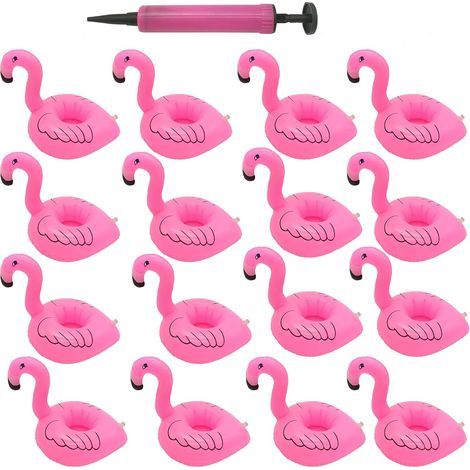 Portavasos inflables, 16 flotadores de flamencos, posavasos flotantes para piscina de verano y divertidos juguetes de baño para niños (16 unidades). (1/5)