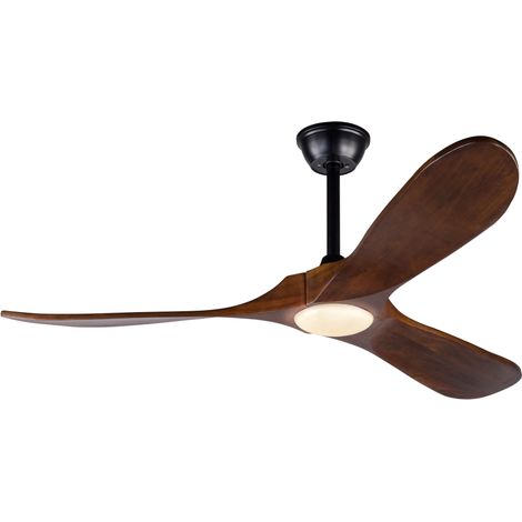 Ventilateur de plafond avec lumière LED, 3 pales en bois foncé, moteur DC silencieux, 6 vitesses, télécommande, noir, rotation réversible – CHICFURN (1/5)