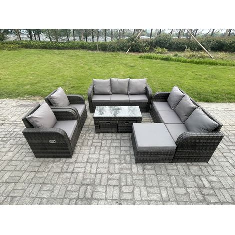 Fimous 11-Sitzer Polyrattan Sofa Set Outdoor Patio Gartenmöbel mit 2 Liegestühle Couchtisch 3 Hockern Dunkelgrau Gemischt (1/5)