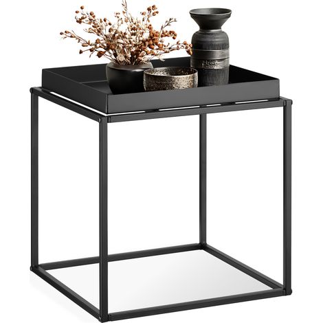 Table d'appoint carrée en Acier 40 x 44 cm noir (1/5)