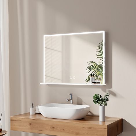 EMKE LED Badezimmerspiegel mit Anti Beschlag und Glasablage 60x80cm Touchsensor Wandspiegel Kaltweiß Dimmbar