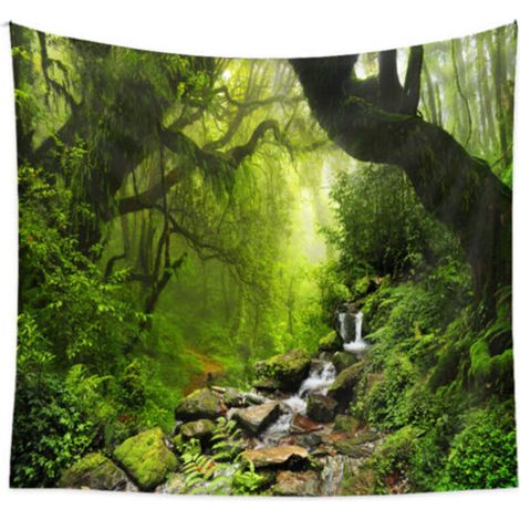Sollbry Tapisserie Murale Décorative Chambre - Forêt Tropicale Nature Eco Plantes Chûte D'Eau - 200 x 150 cm Grand – Papier Peint Tissu – Tapestry Aesthetic Wall - Décoration Panoramique