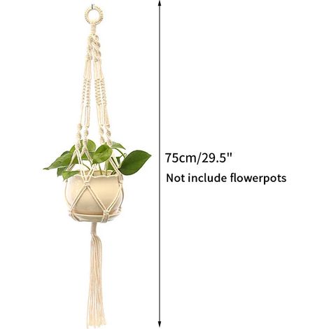 (S16) Paniers suspendus pour plantes en macramé faits main, suspension en corde de coton pour pots de fleurs, décoration murale pour jardin, cour ou terrasse. Fournitures de jardin. (1/4)