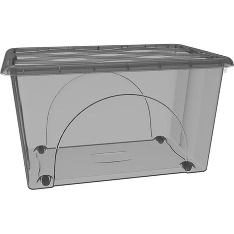 Contenitore con Coperchio e 4 Ruote Box Portaoggetti 60 LT STORAGE  Salvaspazio Sovrapponibile scatola 60x40x33 Organizer Multiuso organizzazione Casa Bagno Ufficio - colorigenerali: Fume' trasparente