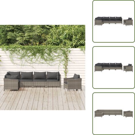 Cojines de jardín - vidaXL Set de muebles de jardín 7 pzas y cojines ratán sintético gris - Muebles exteriores