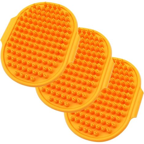 Lot de 3 brosses de shampoing pour Animaux domestiques,Massage apaisant,Poils en Caoutchouc,Peigne à Curry,Gants de Bain pour Chiens et Chats,Lavage Facile – Orange (1/5)