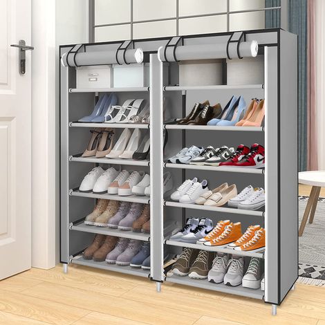 Armoire à Chaussures Etagères de Rangement Armoire en Tissus Rangement de Chaussures Étanche Étagères à Chaussures 7 Couches 2 colonnes pour porte couloir balcon salon-gris clair (1/5)