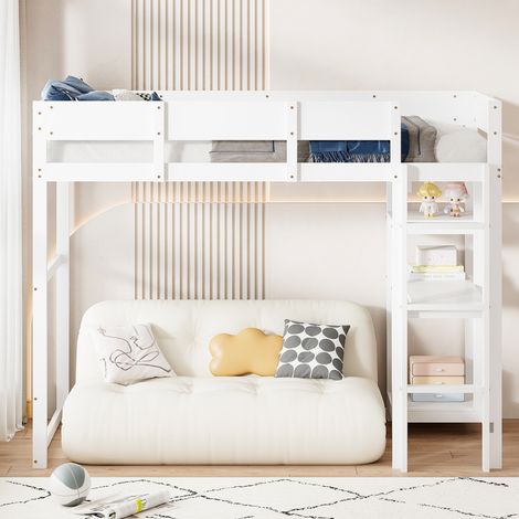 Bett Hochbett platzsparend 90x200 Holz Weiss OKMYHOME (1/5)