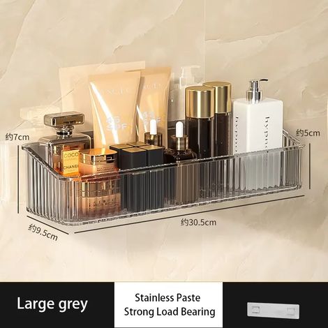 (gris B) Étagère de rangement pour salle de bain, fixation murale sans perçage, support mural pour produits cosmétiques (1/5)