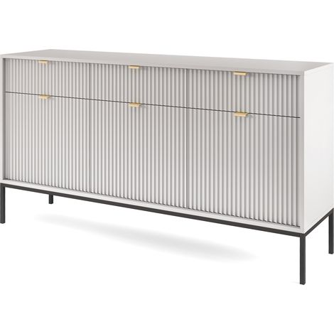 Selsey Vellore Sideboard Kommode 3-türig mit 3 Schubladen, Grau mit geriffelten Fronten, 154 cm (1/5)