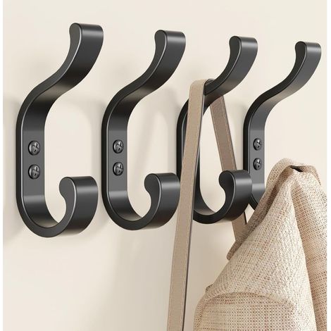 Crochets muraux pour manteaux – Crochets muraux noirs pour accrocher des manteaux, crochets noirs pour accrocher des vêtements à visser pour serviettes, vêtements, sac à dos, sac à main, sac (1/5)