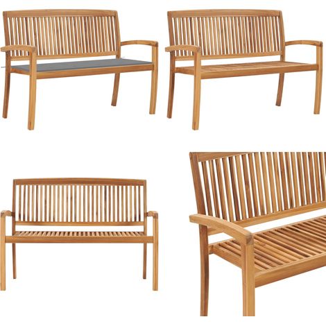 Stapelbare Gartenbank mit Auflage 128,5 cm Massivholz Teak - Stapelbare Gartenbank - Holz Gartenbank (1/5)