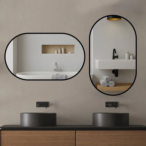 Miroir Salle de Bain Elliptique 50×80cm,Design Élégant,Fixation Flexible H/V,Résistant aux Chocs (1/5)