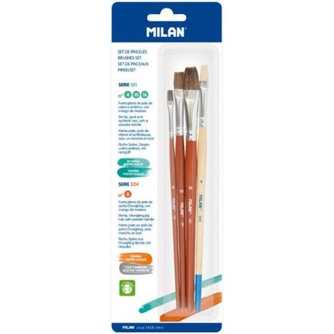 Pinceaux - MILAN - Série 121 et 524 - 3 pinceaux plats - 1 pinceau supplémentaire - Idéal peinture (1/2)