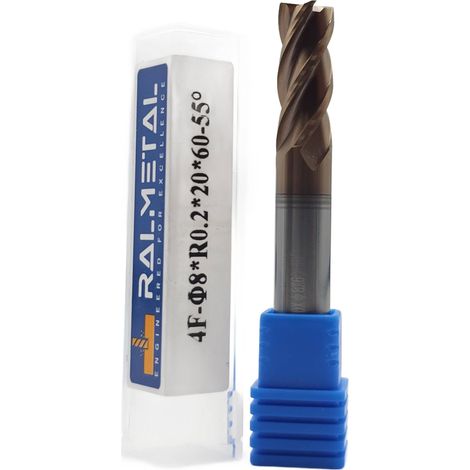 Fresa radiale in metallo duro integrale 8 x R0.2 x 60 mm 55 HRC (1/3)