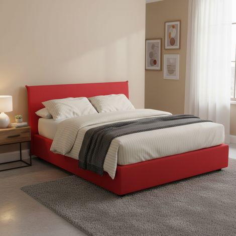 Talamo Italia - Letto matrimoniale Anassimene, Letto contenitore con rivestimento in tessuto, 100% Made in Italy, Apertura frontale, con materasso Cm 160x190 incluso, Rosso (1/5)