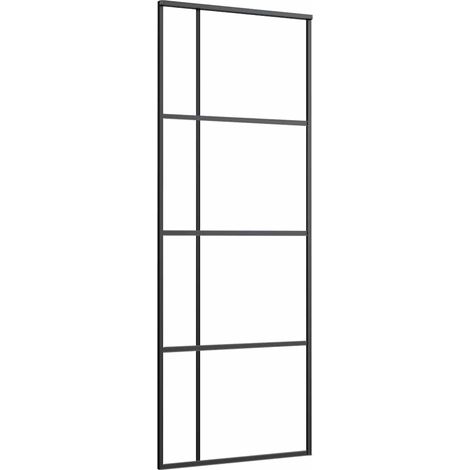 Schiebetür aus ESG-Glas und Aluminium 76x205 cm Schwarz