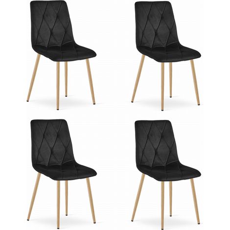 Libra-Sessel – schwarzer Samt / Beine in Holzfarbe x 4 (1/5)