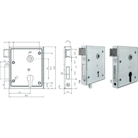 Universal-Kastenschloss 79PK DIN L/R PZ 60mm BEVER