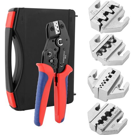 Crimpzange Wechselbacken Set 5-teilig, Crimpzange Kabelschuhzange mit Ratschenfunktion, Crimpzangen Set für Kabelschuhe 0,25-2.5 mm² Krimperzange Kabelschuhe mit Ratschenfunktion Zange (1/5)