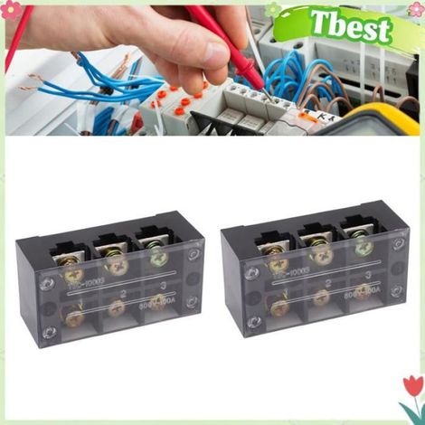 HURRISE Bloc de jonction 100A Bornier de Circuit de terre à câblage facile, 2 pièces, 100A, 600V, informatique cable 4 3 postes (1/4)