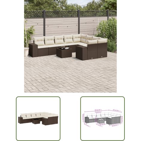 vidaXL Salon de jardin 10 pcs avec coussins marron résine tressée (1/3)
