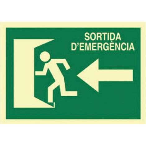 Señal en catalán: Sortida D'emergència fletxa esq                                                          297X210 mm (1/2)