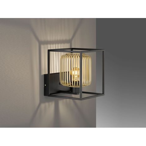 Wandleuchte mit Lamellen Lampenschirm Gold, Quadrat 23cm (1/4)